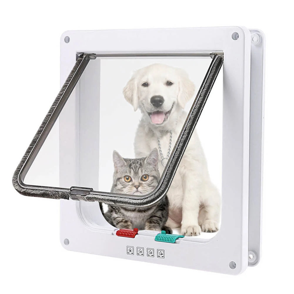 4-Way Lockable Pet Door Security Flap with ABS Plastic Construction in various colors and sizes