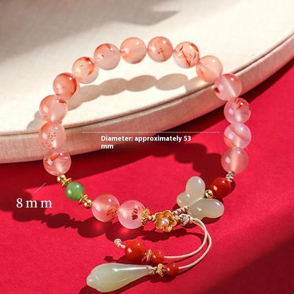 Women's ice floating south red white agate fishtail bracelet with natural colour variations and manual craftsmanship