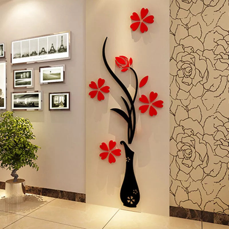 Acrylic 3D wall sticker vase with mildew-proof feature for home and office decoration