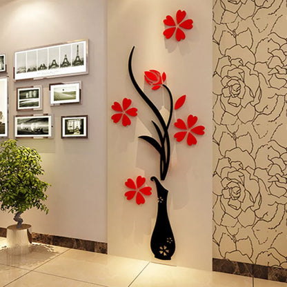 Acrylic 3D wall sticker vase with mildew-proof feature for home and office decoration