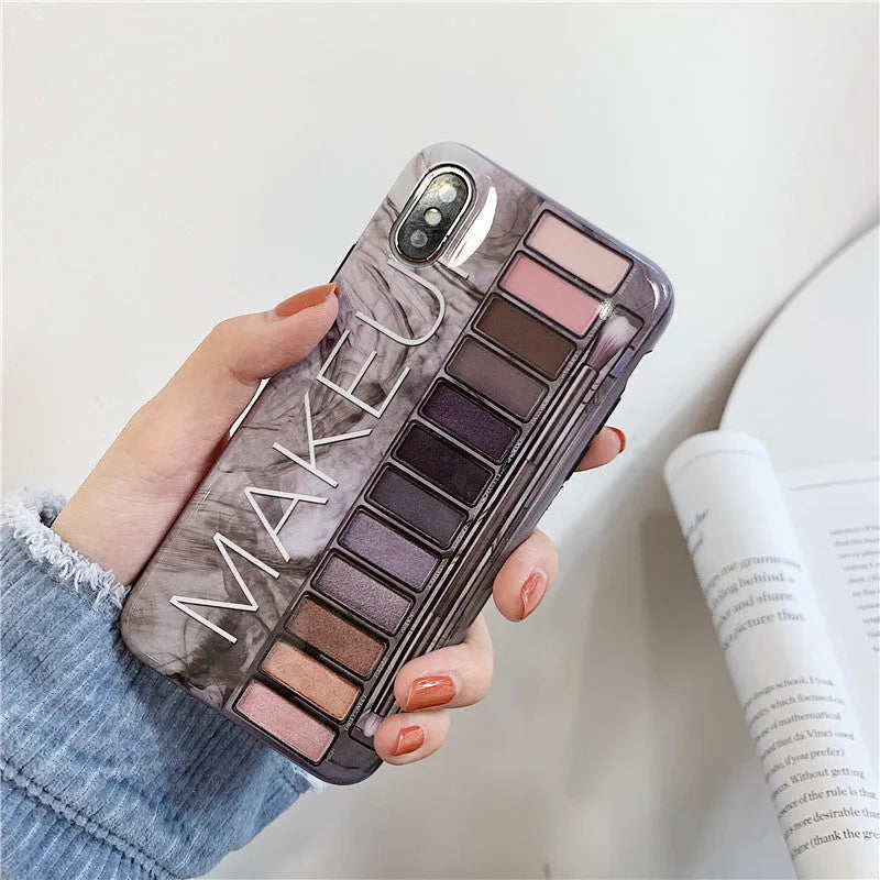 Silicone phone case with eye shadow design showing 2mm raised bezel for screen protection