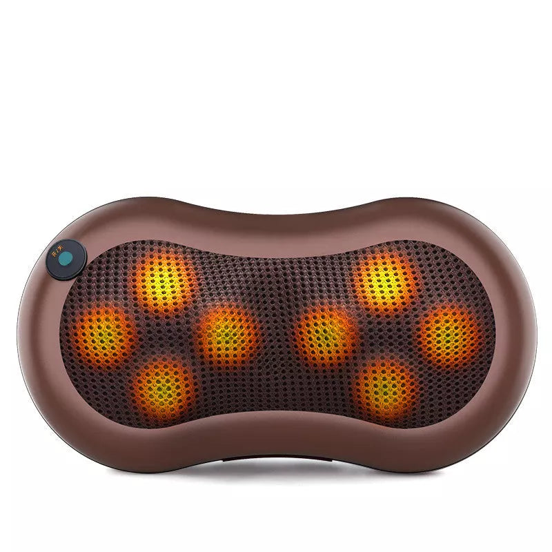 Massager Pillow with multiple head options for targeted muscle relief, compact and portable design