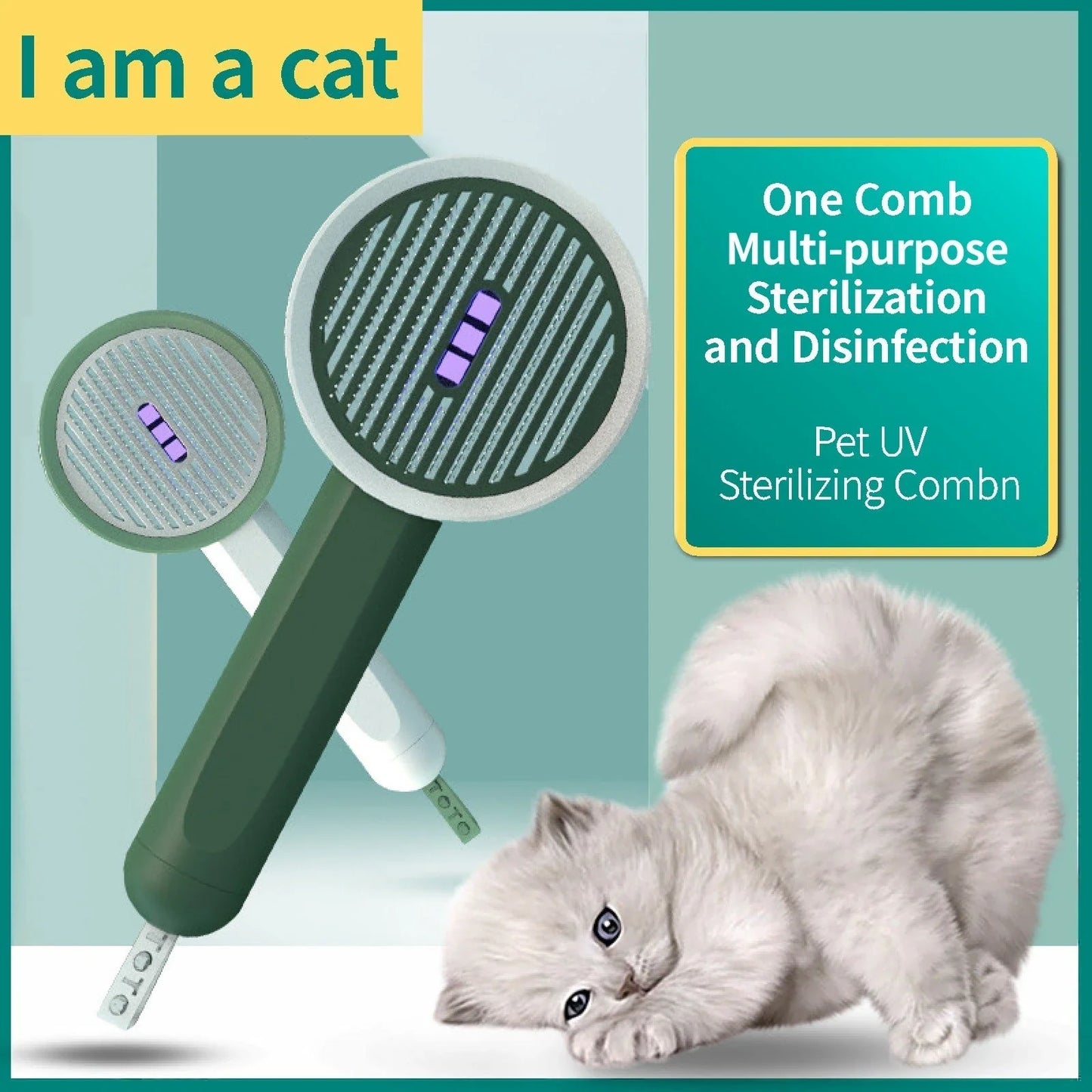 Smart Pet Grooming Brush with floating brush head and sterilizing function for cats and dogs