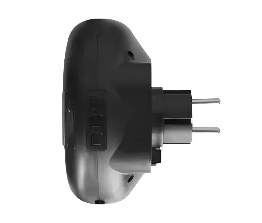 Black portable mini heater with temperature control dial showing 15-32°C range and compact design