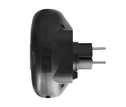 Black portable mini heater with temperature control dial showing 15-32°C range and compact design