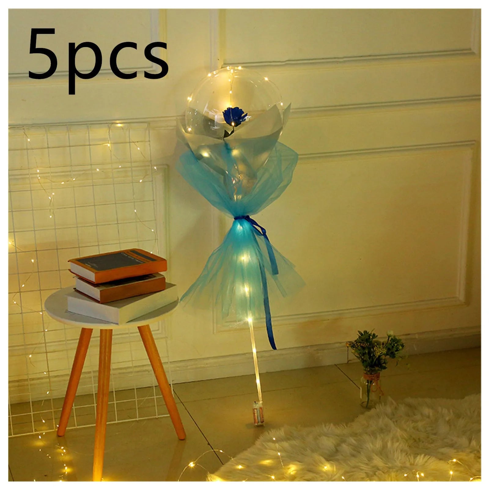 Transparent LED luminous balloon rose bouquet with artificial flowers and illuminated lights