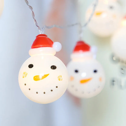 Snowman Christmas string lights with warm white glow, multiple power options, and remote control