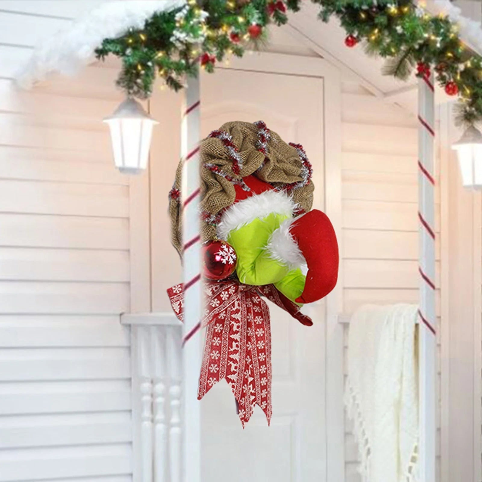 Christmas Thief Burlap Wreath with Santa Legs for door and wall decoration