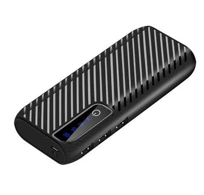 20000mAh mini power bank with compact 142mm design showing dual USB ports for fast charging