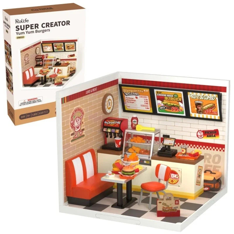 Robotime Rolife DIY Miniature House Cafe Building Set with detailed furniture and ambient light