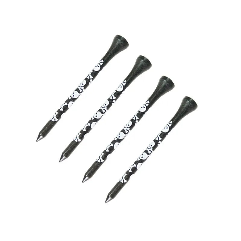 Black bamboo golf dowel pins with skull print in 70mm and 83mm sizes