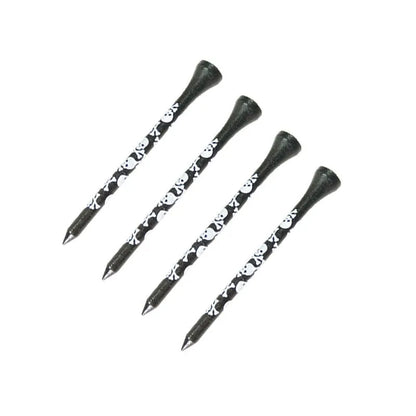 Black bamboo golf dowel pins with skull print in 70mm and 83mm sizes
