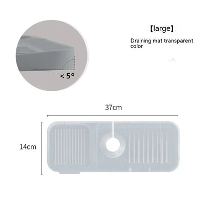 Silicone faucet splash guard in various colors and sizes, designed to prevent water drips and keep your kitchen or bathroom countertops clean and organized.