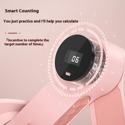 Pelvic floor muscle trainer leg clamp in sky blue or white peach pink with 360° rotation and optional intelligent counting