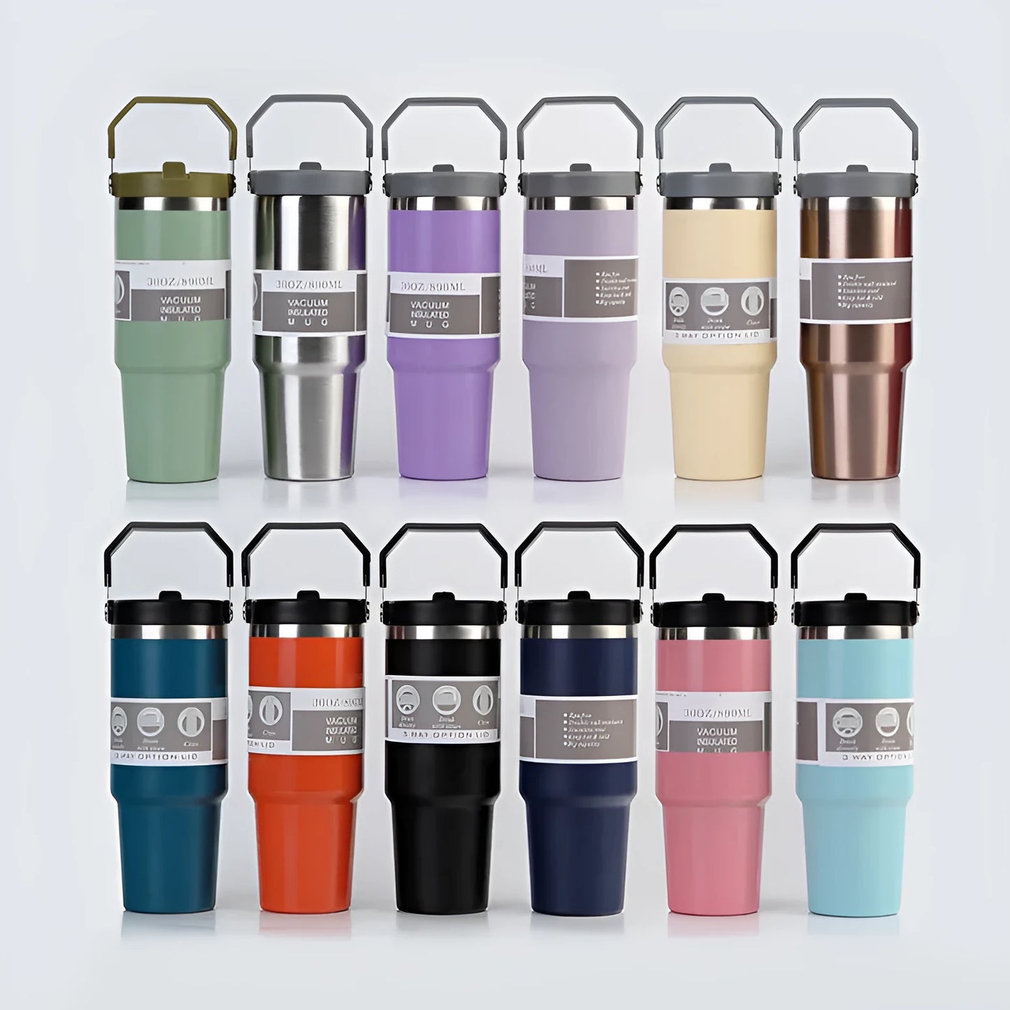 30 oz stainless steel insulated travel tumbler with handle cover in dark pink colour