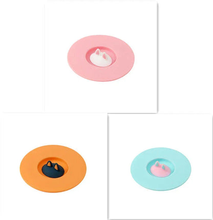 Cartoon cat ear-shaped silicone cup lid in vibrant colors, designed to be spill-proof and dustproof for your daily beverages