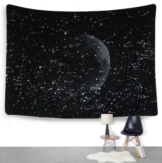 Constellation tapestry with moon and stars design for wall or bed decoration