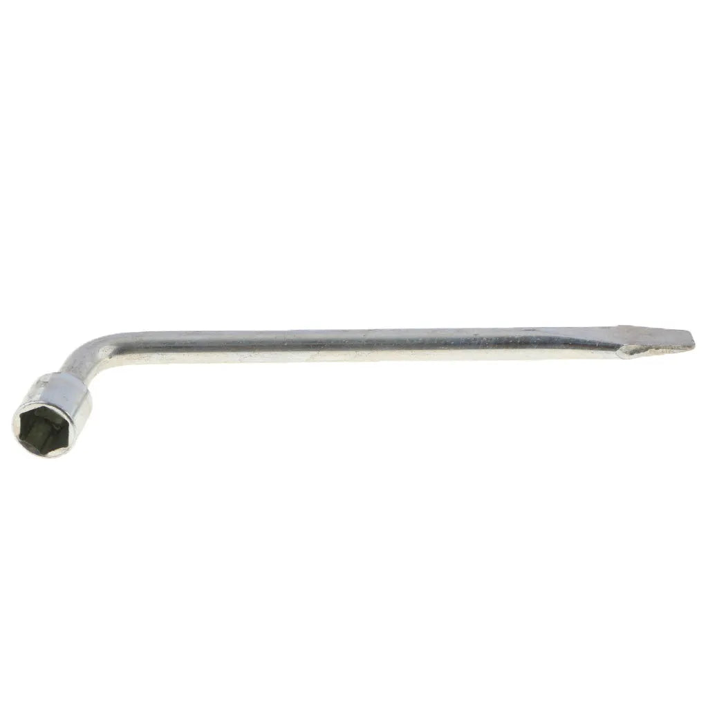 A single 19mm L-shaped steel socket wrench on a plain background.