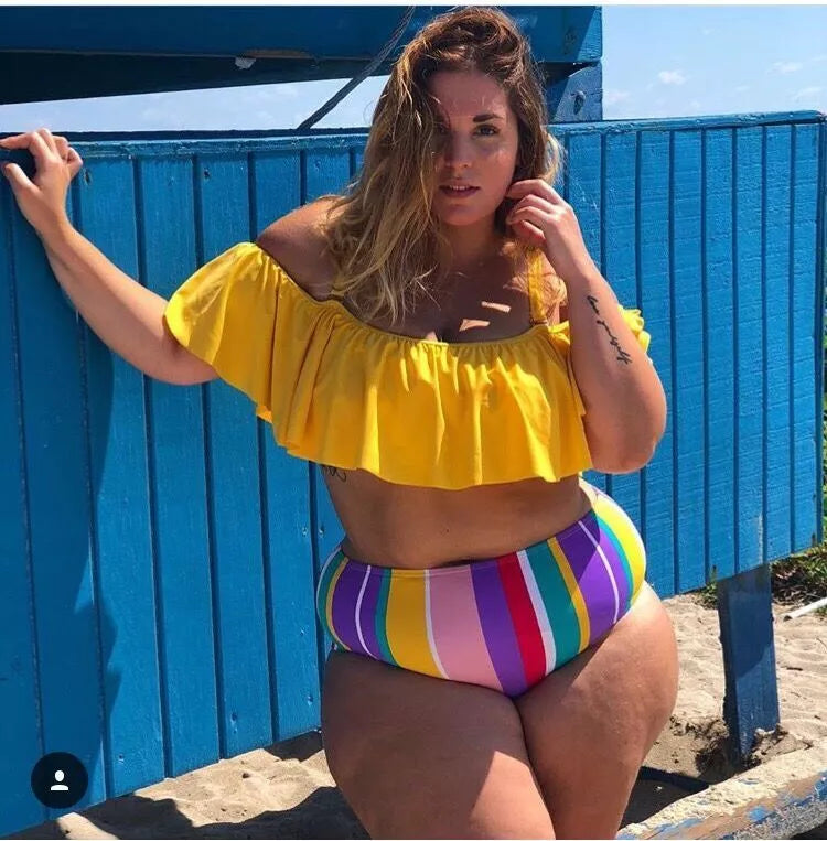 Women's plus size swimsuit in vibrant yellow, sizes S to 3XL