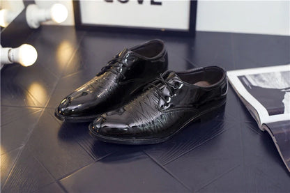 Men's black business dress shoes with premium PU upper and durable sole