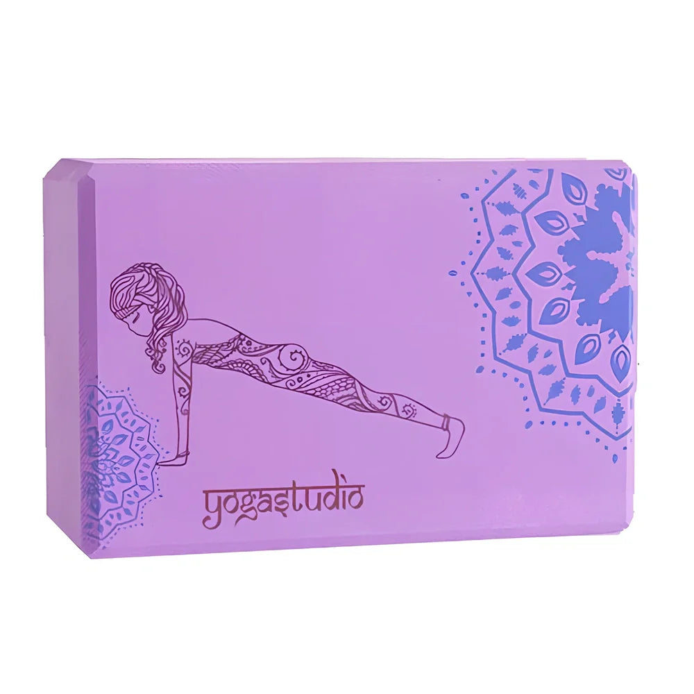 Black mandala pattern yoga brick measuring 23cm with textured surface for enhanced grip during yoga practice