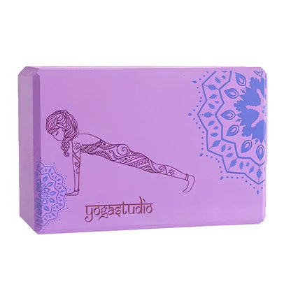 Black mandala pattern yoga brick measuring 23cm with textured surface for enhanced grip during yoga practice