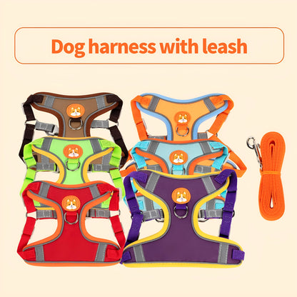 Adjustable dog harness with haulage rope attachment in multiple colour options