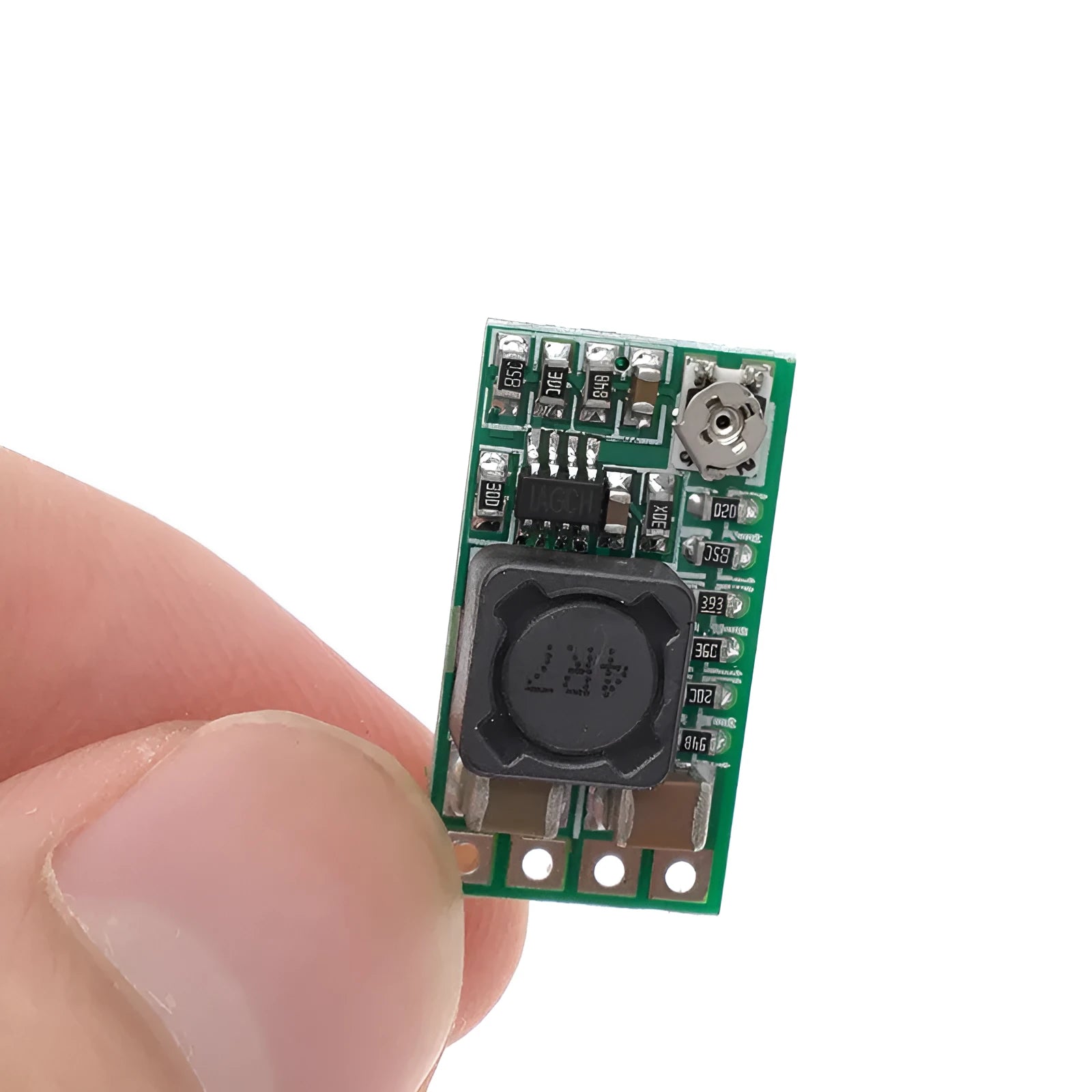 Green PCB DC-DC step down power supply module converting 12-24V to 5V 3A output