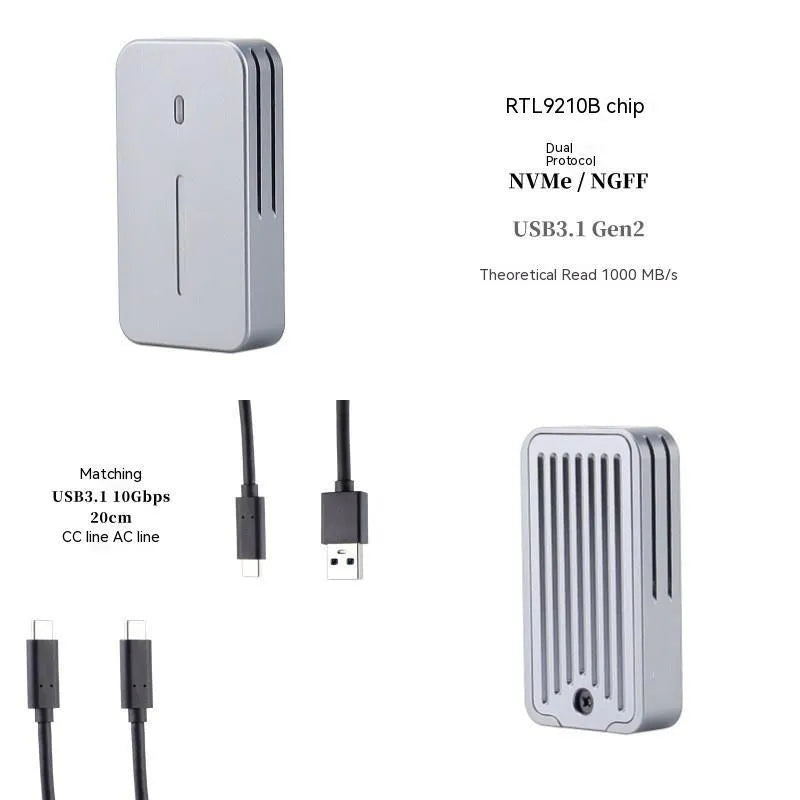 Aluminum external SSD enclosure measuring 5.2cm with USB-C port for 10Gbps transfers
