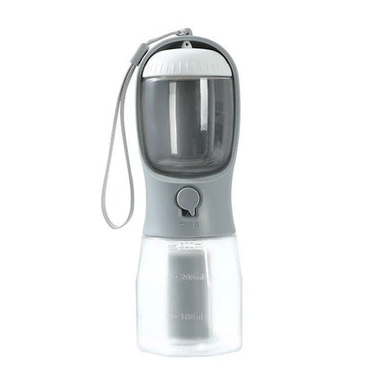 Versatile 3-in-1 pet water bottle with integrated water dispenser, food container, and waste bag compartment