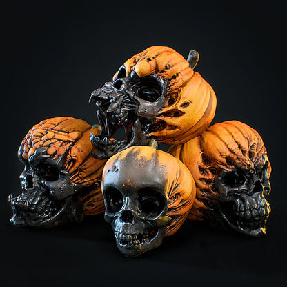 Hand-painted synthetic resin Halloween ornament featuring pumpkin skull design measuring 10cm tall
