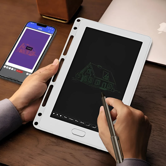 85-inch electronic writing pad with stitching design and smart pen on a stand