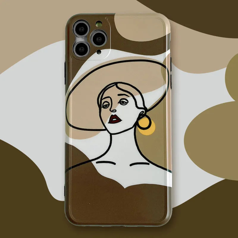 Cartoon line art design iPhone case with soft gel texture for Apple iPhone models