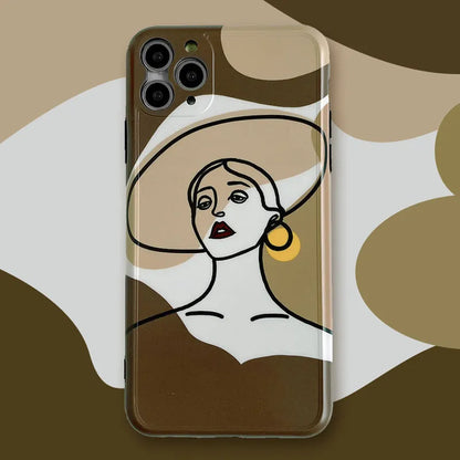 Cartoon line art design iPhone case with soft gel texture for Apple iPhone models
