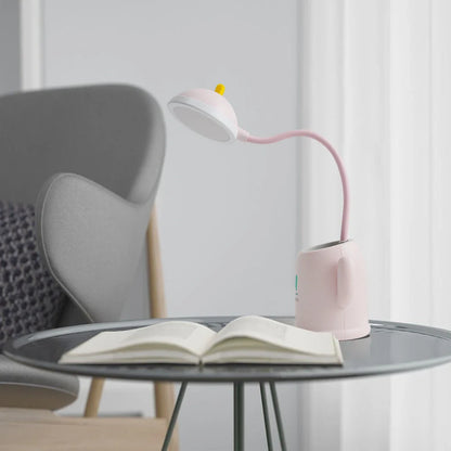 Cactus-shaped table lamp with pen holder and USB cable, available in green, pink, and grey