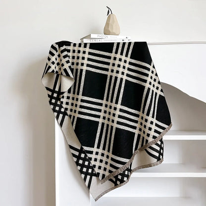 Cashmere-like winter scarf with tassels in brown, black, black camel or khaki colours