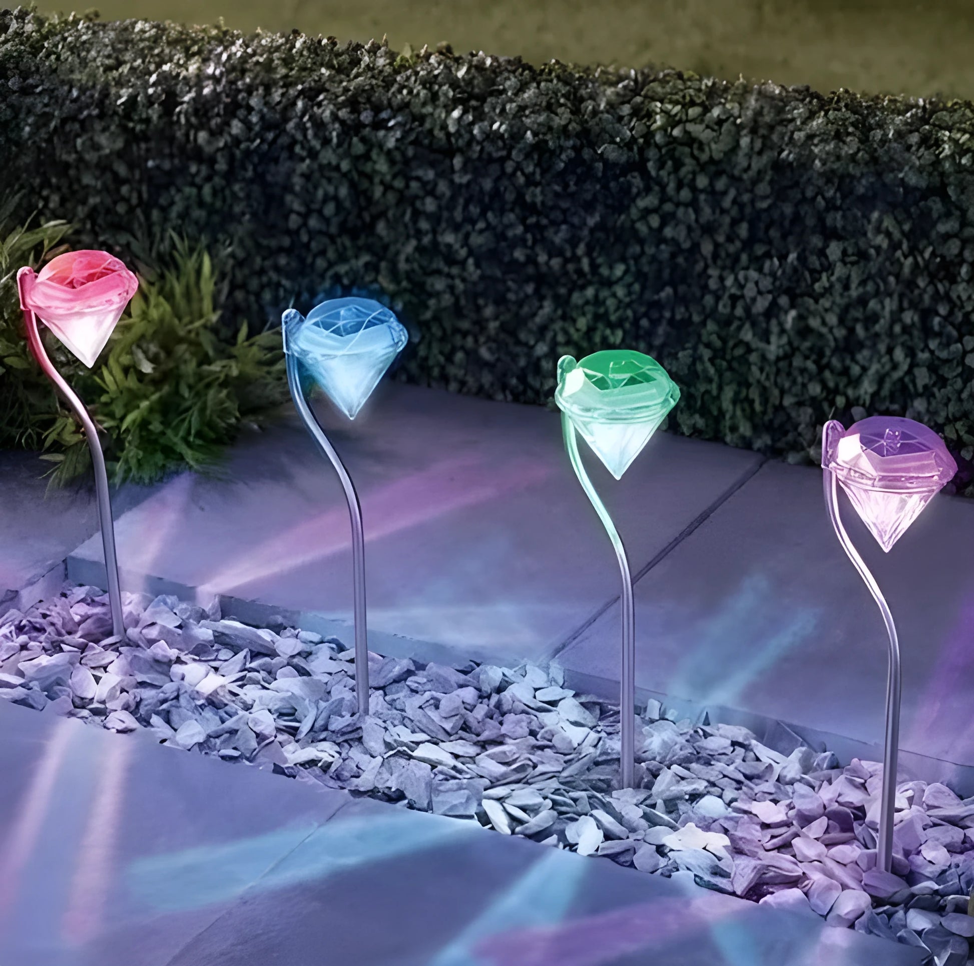 Solar powered garden diamond light with adjustable angle and IP55 waterproof rating for outdoor use