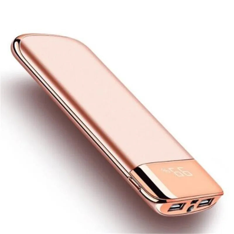 Y10 black portable power bank with LCD display showing battery percentage and two USB ports