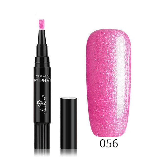 3-in-1 Gel Nail Varnish Pen with Glitter for One-Step Nail Art