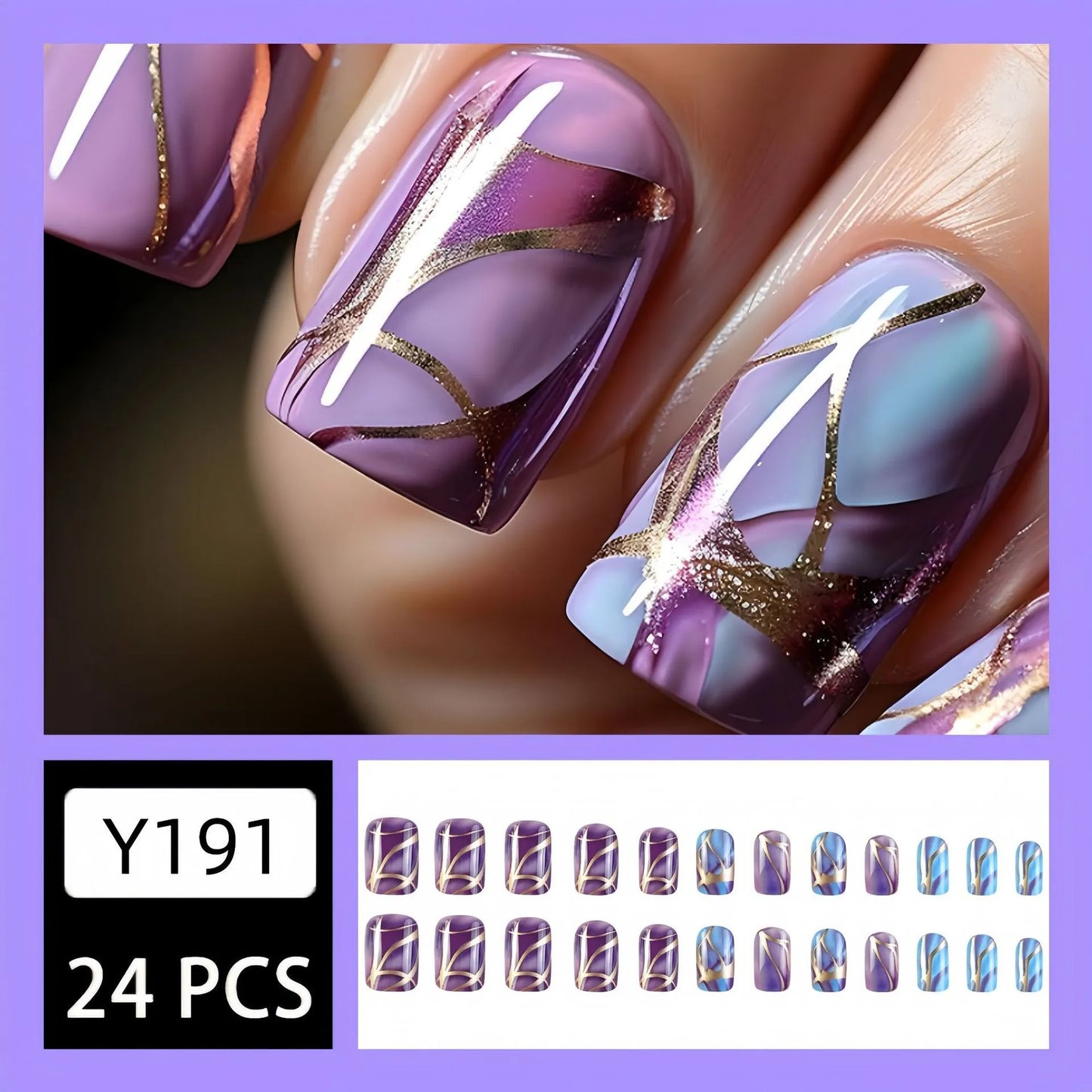 Medium length purple striped nail stickers in European and American style design