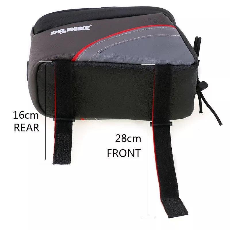 Dr.Bike Red Frame Front Top Tube Bags Phone Bike Pouch on a bicycle