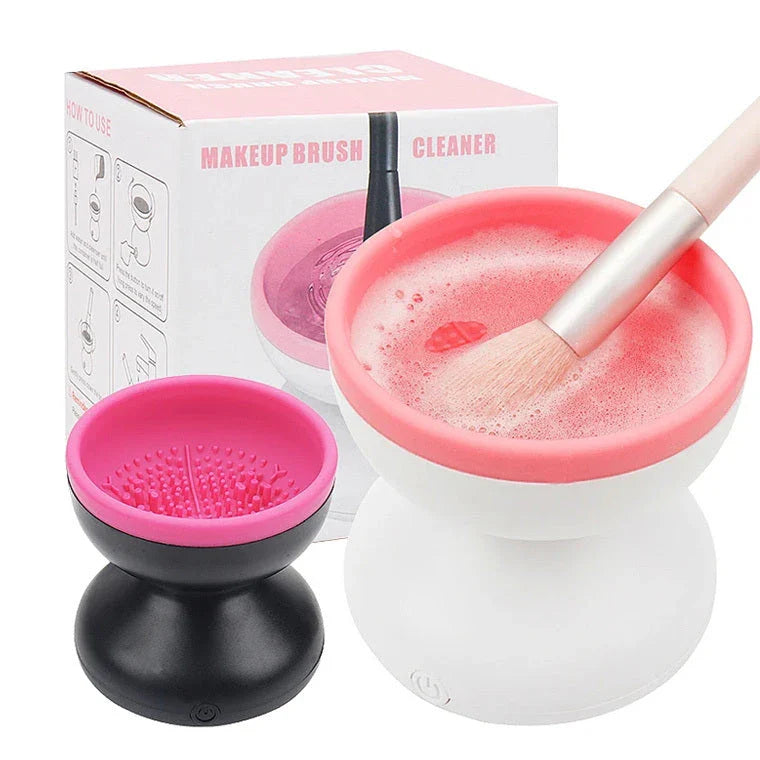 Premium electric makeup brush cleaner with silicone-lined cleaning chamber and USB charging for spotless brushes and flawless makeup application