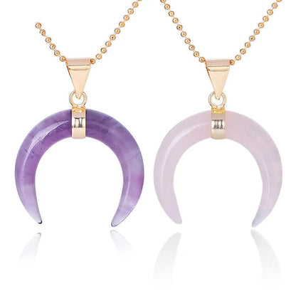 Natural stone moon pendant necklace with electroplated copper fittings on adjustable 45cm chain