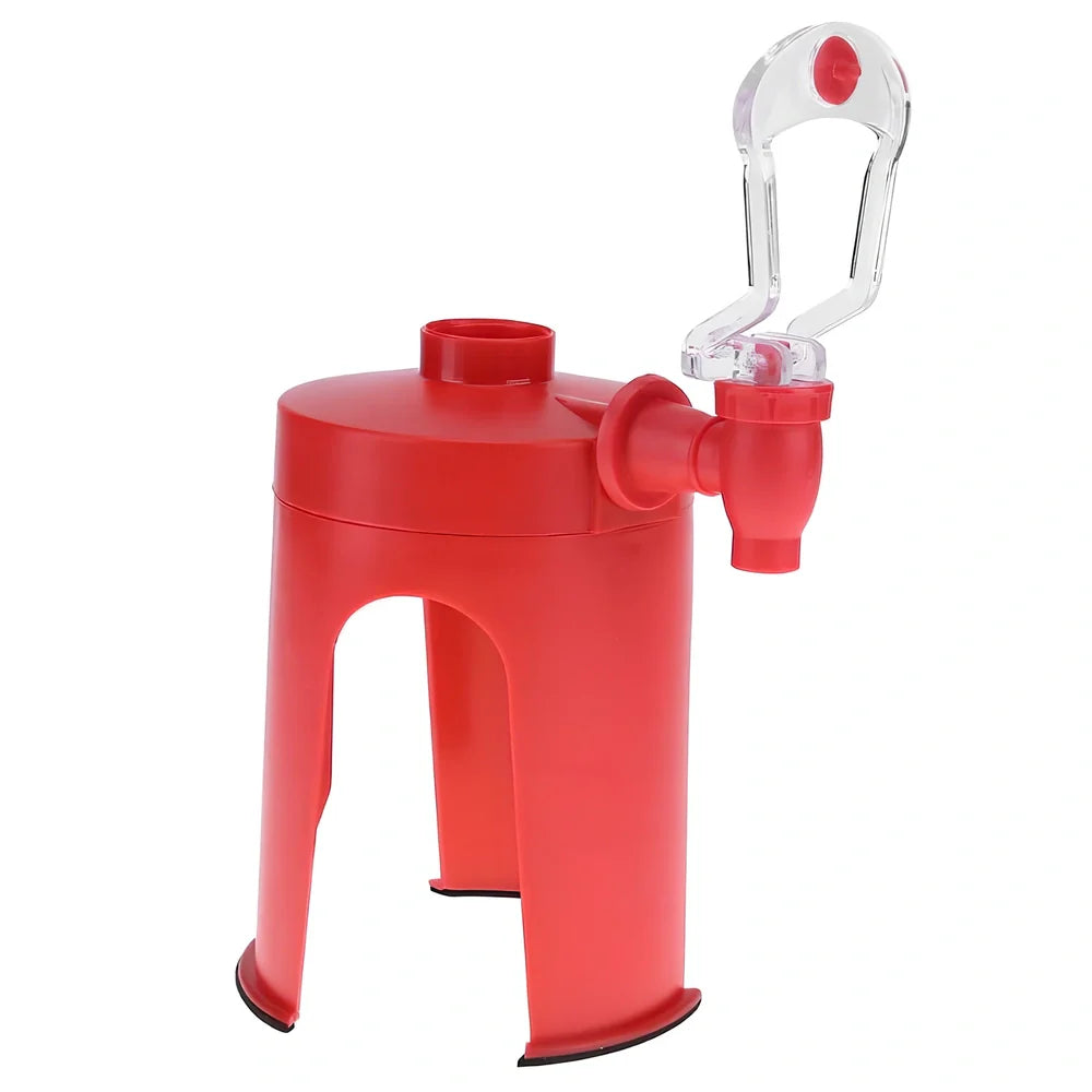 Red automatic beverage dispenser gadget measuring 15cm tall with universal bottle fitting