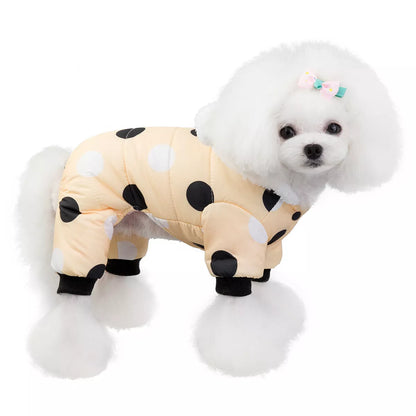 Big polka dot cotton coat with four-leg design in Pink, Black, Light Yellow