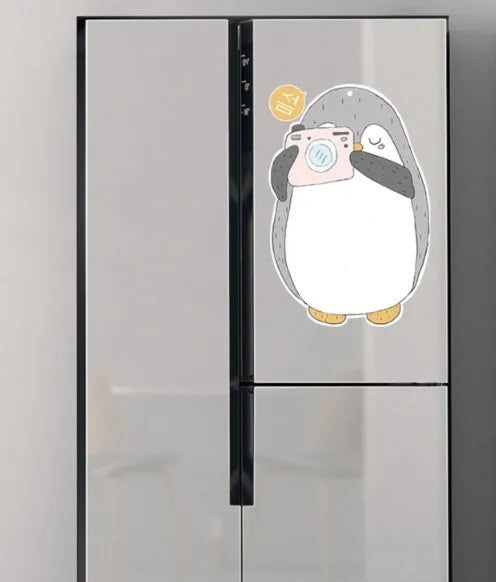 Penguin design Nordic style magnetic refrigerator message board measuring 45cm wide by 30cm tall