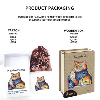 Wooden irregular shaped animal puzzle toy in paper box or plastic box storage