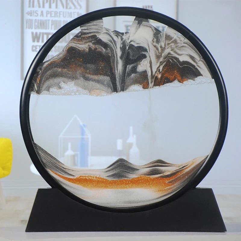 Mesmerizing Quicksand Art: A captivating glass craft featuring the fluid, colorful movements of sand