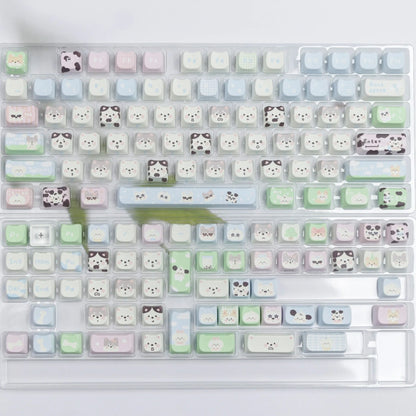 Full set of PBT key caps with sublimated cat and puppy design for mechanical keyboards.