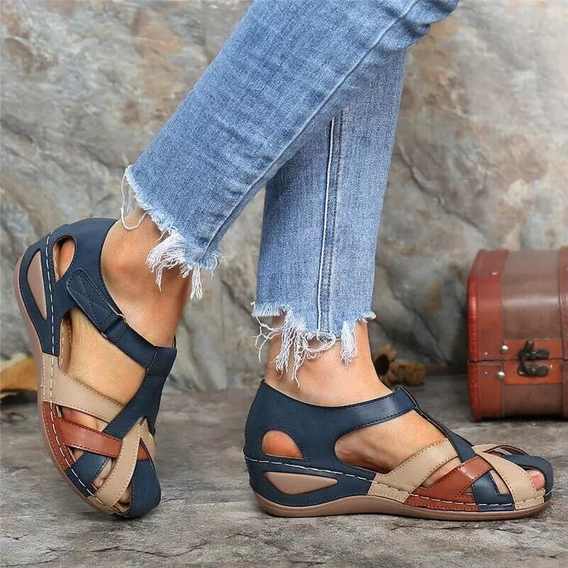 Women's waterproof summer sandals with mixed-color design and wedge heel